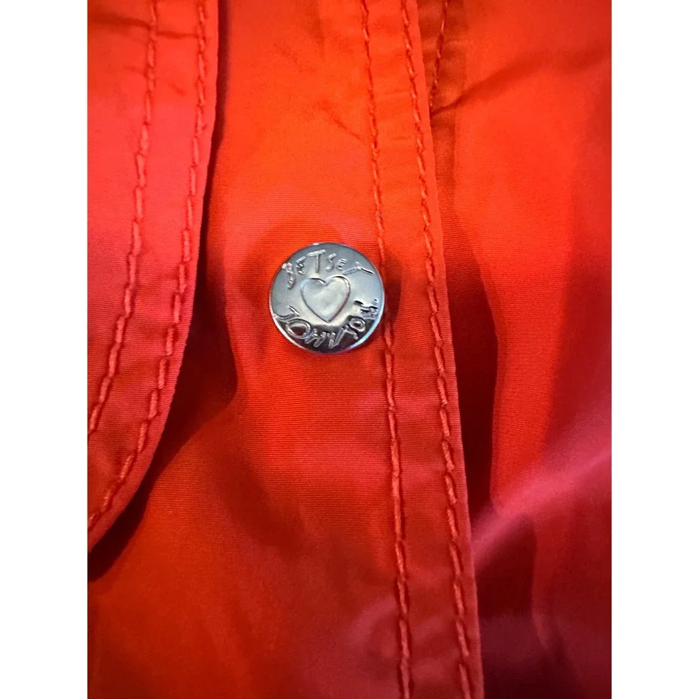 Betsey Johnson Vibrant Orange Anorak Rain Jacket‎ – Leopard & Rose Lining – XS